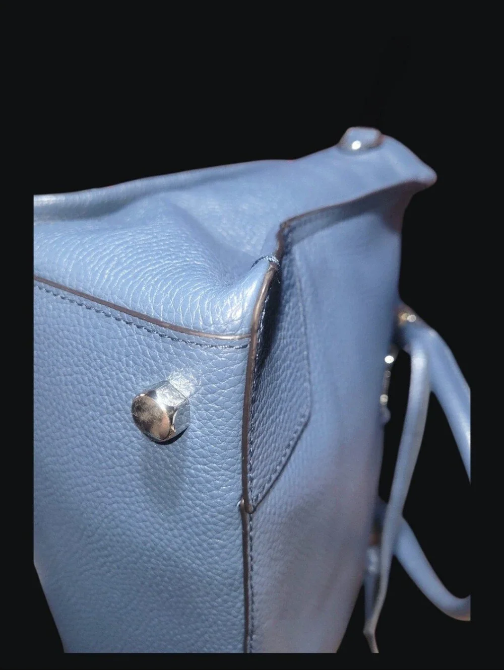 Rebecca Minkoff Blue Pebbled Zip Satchel Top Handle Silver HW No Long Strap